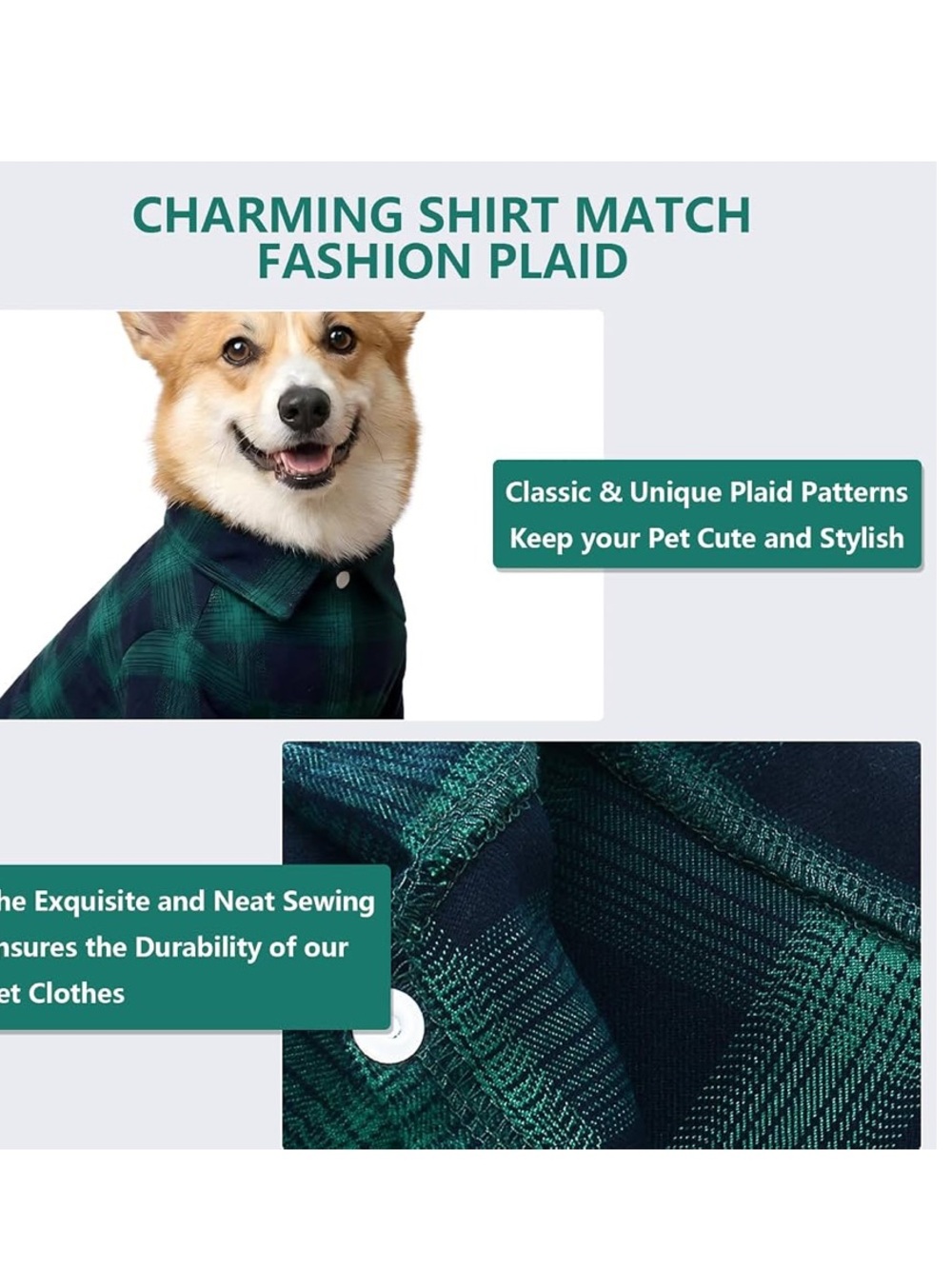 Green Plaid Dog Polo Shirt - Classic Button-Up Pet Top Christmas shirt 4X - Picture 5 of 13